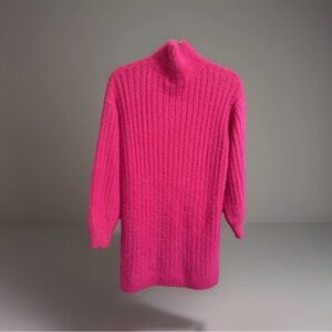 Anthropologie Flat White Fuzzy Fuchsia Ribbed Turtleneck Sweater Dress Size M